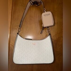GUESS Cream and Tan Shoulder Bag